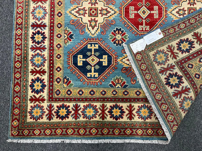 Kazak Light Blue 5X7 Handmade Wool Rug # 13035