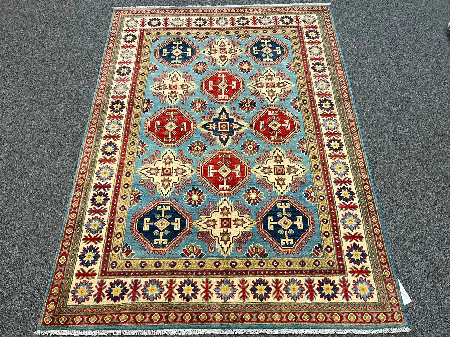 Kazak Light Blue 5X7 Handmade Wool Rug # 13035