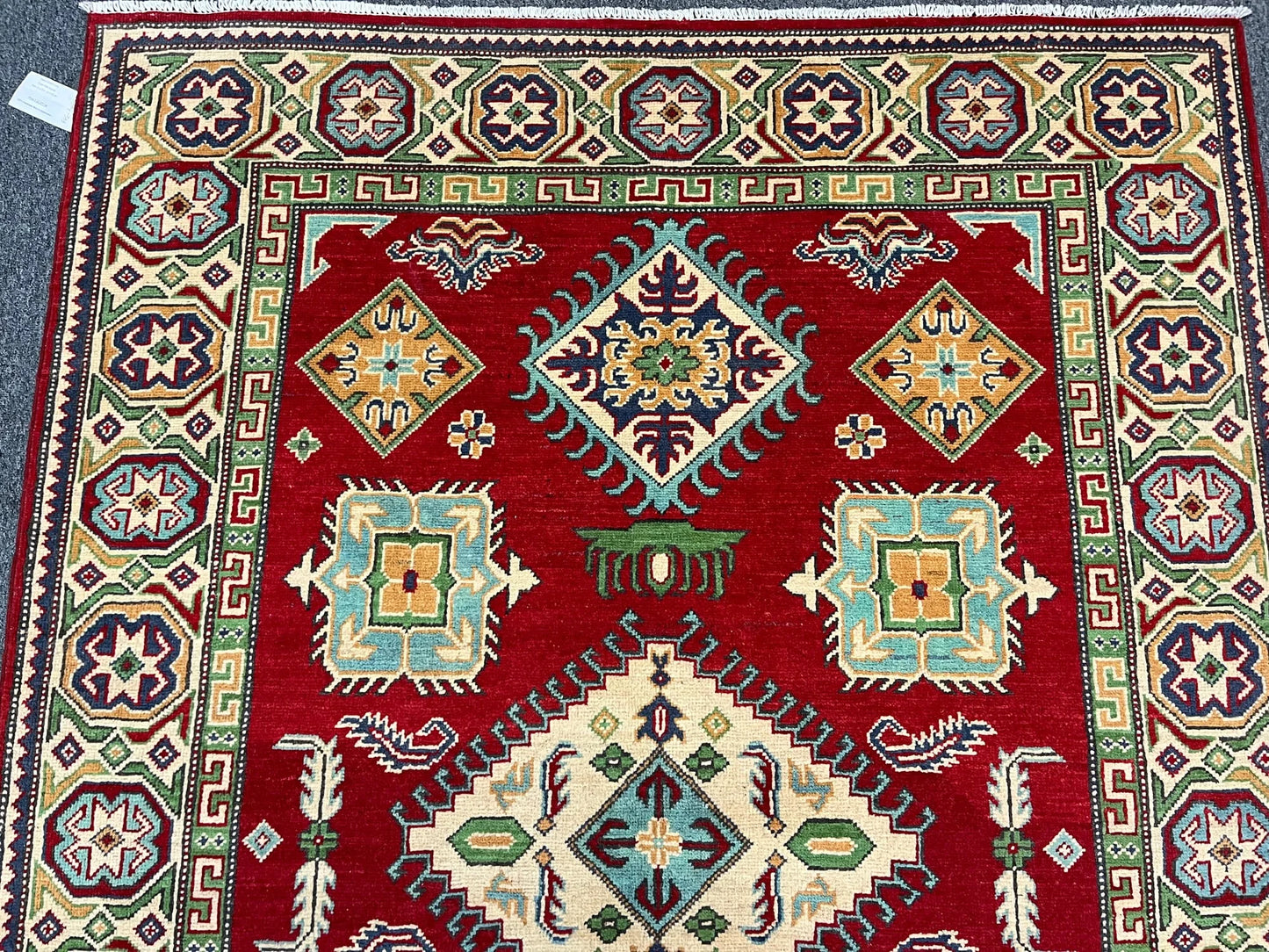 Kazak Geometric Red 5X7 Handmade Wool Rug # 13307