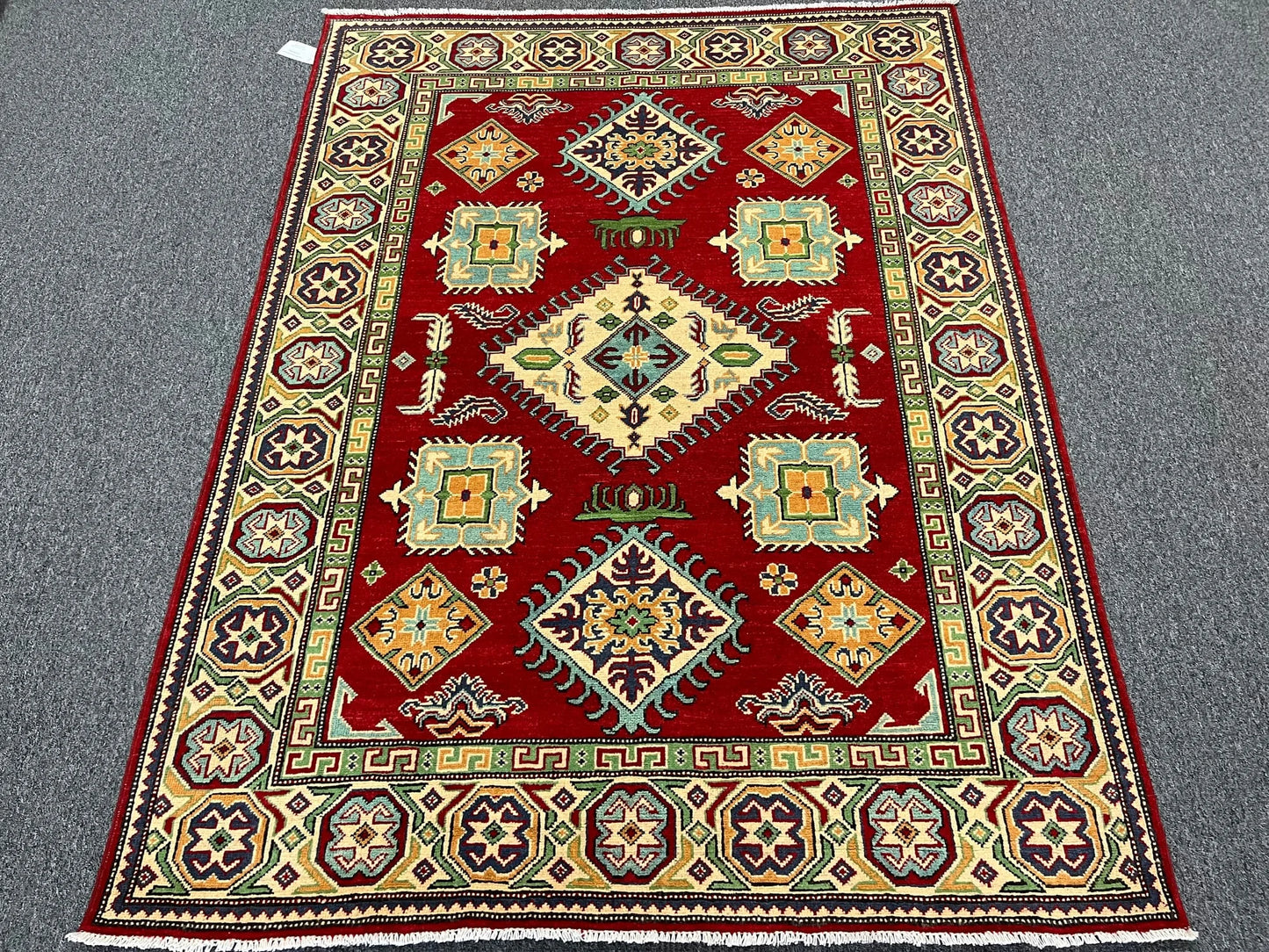 Kazak Geometric Red 5X7 Handmade Wool Rug # 13307