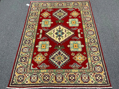 Kazak Geometric Red 5X7 Handmade Wool Rug # 13307