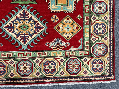 Kazak Geometric Red 5X7 Handmade Wool Rug # 13307