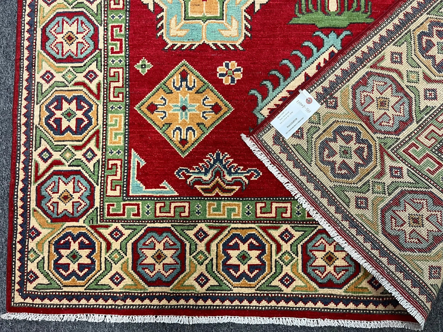 Kazak Geometric Red 5X7 Handmade Wool Rug # 13307