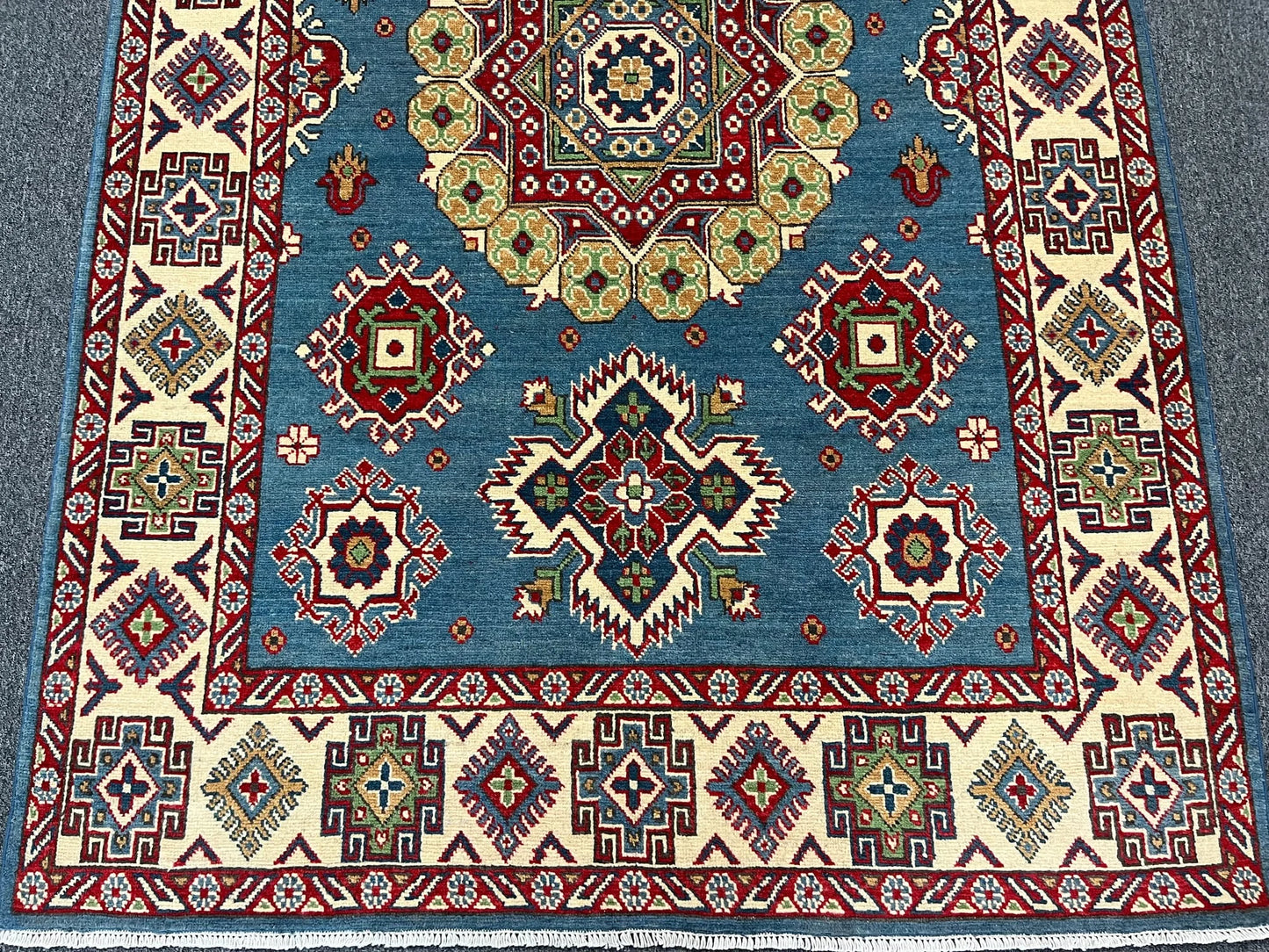 Kazak Light Blue 5X7 Handmade Wool Rug # 13310