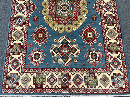 Kazak Light Blue 5X7 Handmade Wool Rug # 13310