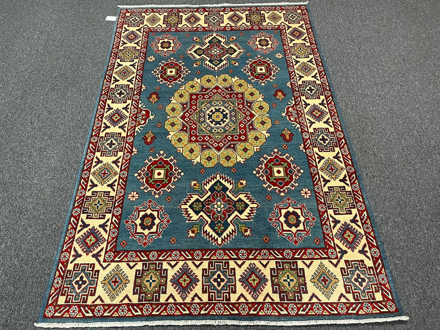 Kazak Light Blue 5X7 Handmade Wool Rug # 13310