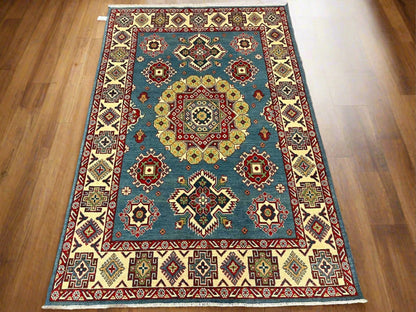 Kazak Light Blue 5X7 Handmade Wool Rug # 13310