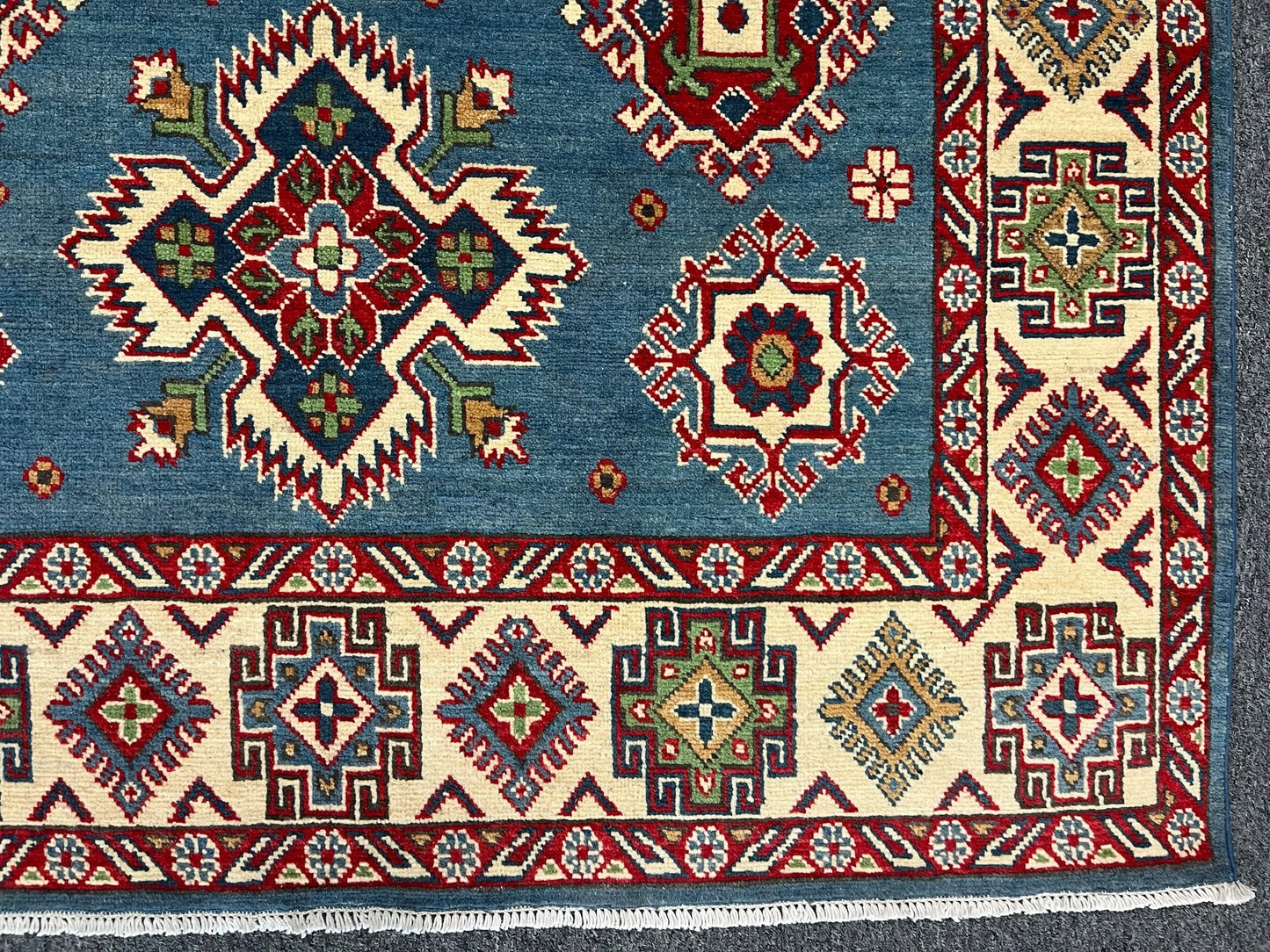 Kazak Light Blue 5X7 Handmade Wool Rug # 13310