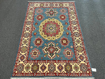 Kazak Light Blue 5X7 Handmade Wool Rug # 13310