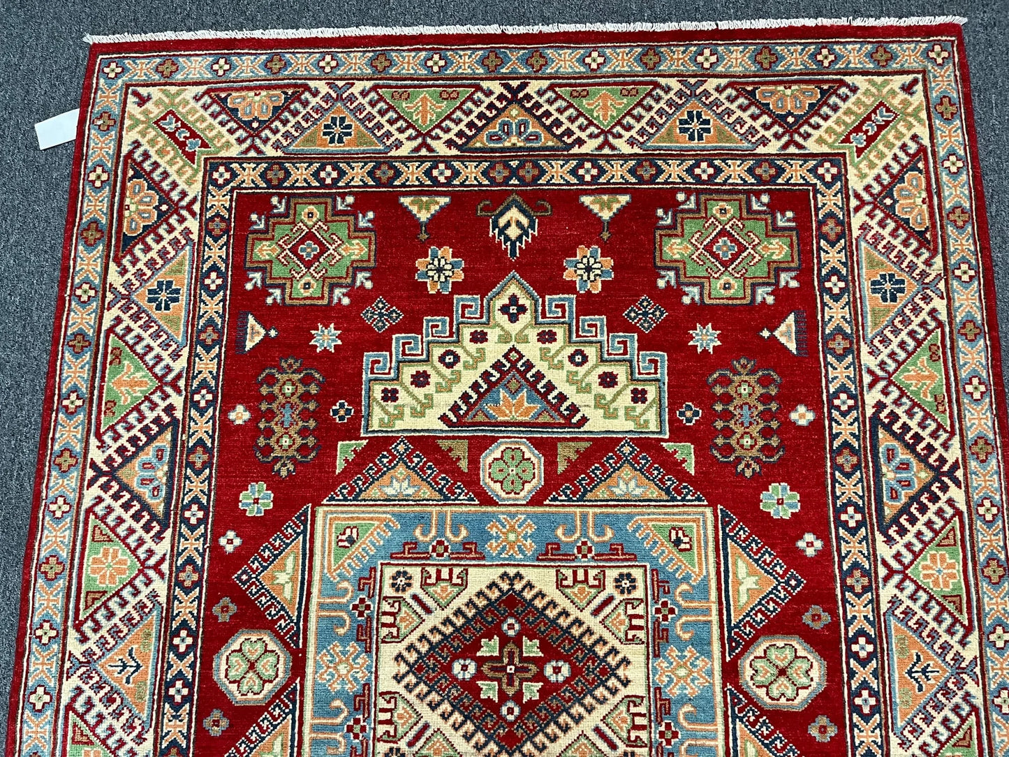 Kazak Geometric Red 5X7 Handmade Wool Rug # 13306