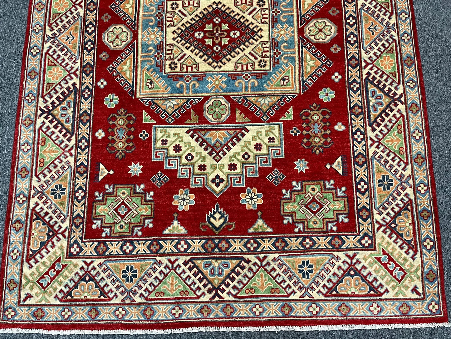 Kazak Geometric Red 5X7 Handmade Wool Rug # 13306