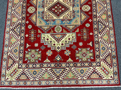 Kazak Geometric Red 5X7 Handmade Wool Rug # 13306