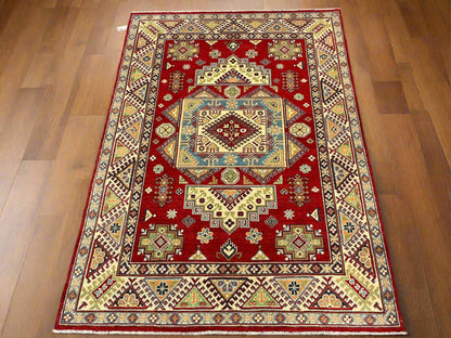 Kazak Geometric Red 5X7 Handmade Wool Rug # 13306