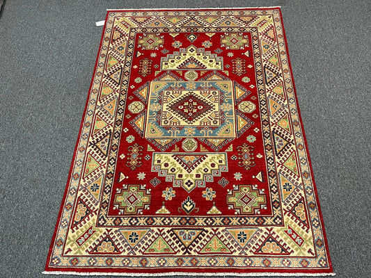 Kazak Geometric Red 5X7 Handmade Wool Rug # 13306