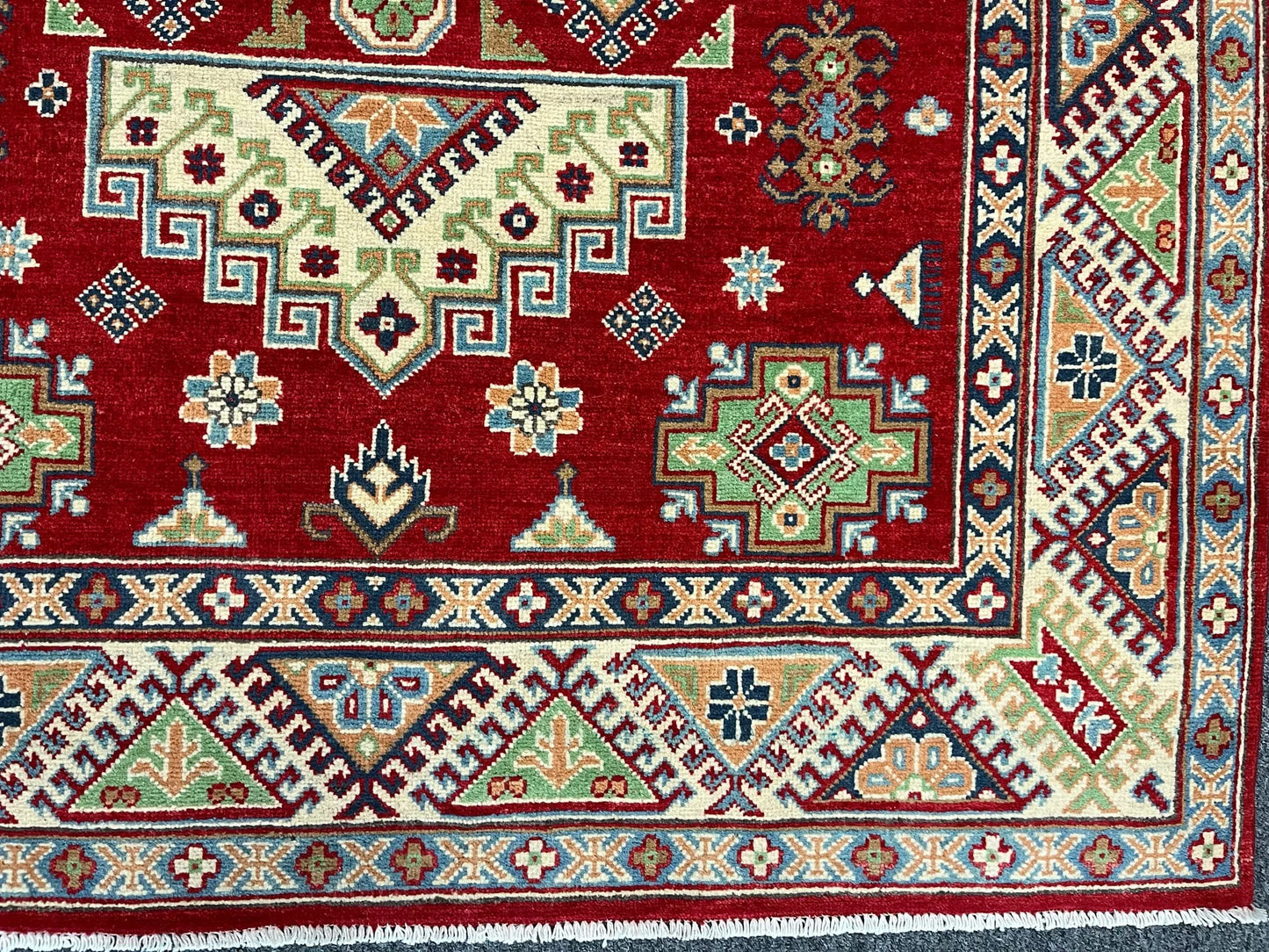 Kazak Geometric Red 5X7 Handmade Wool Rug # 13306