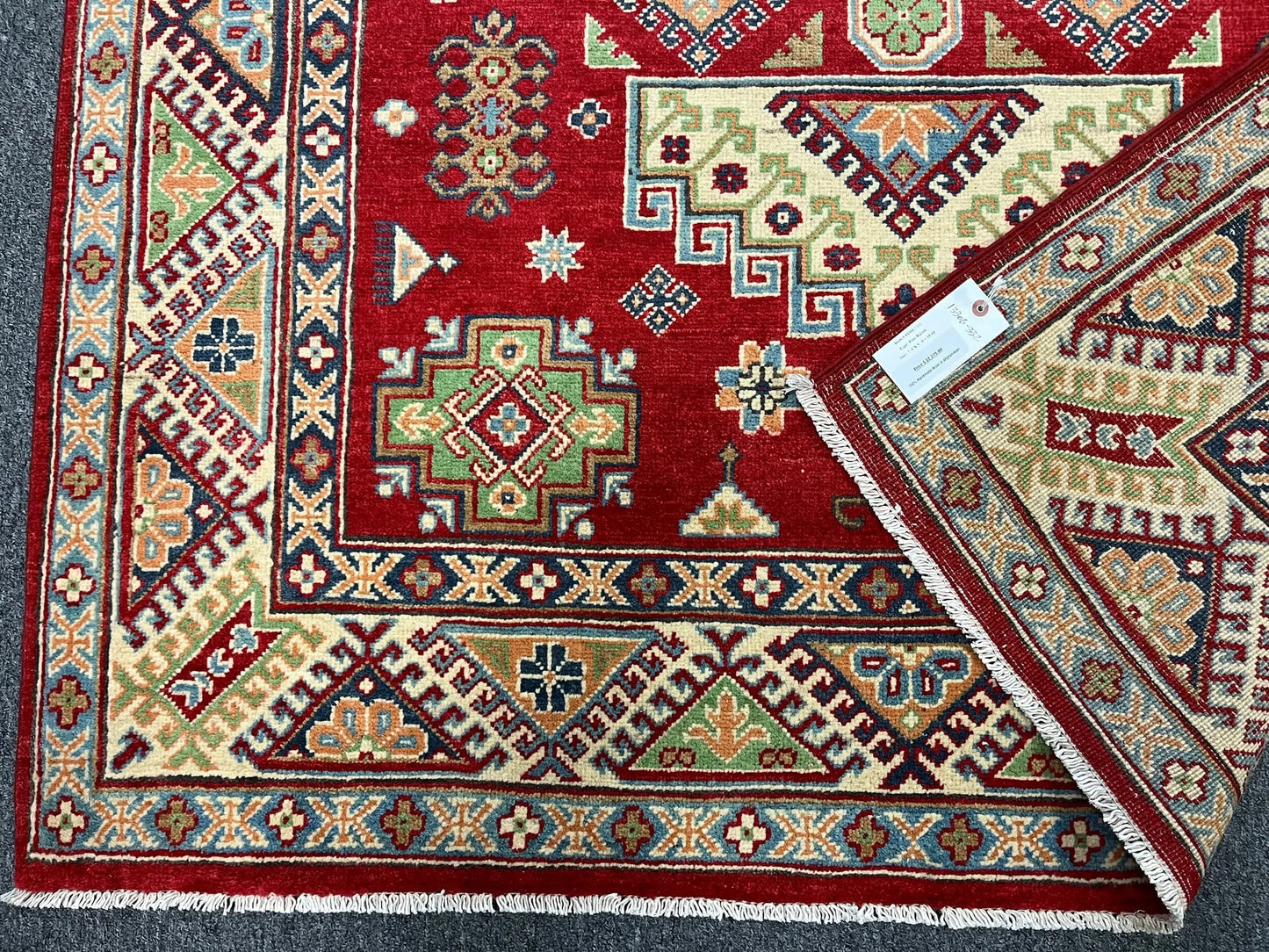 Kazak Geometric Red 5X7 Handmade Wool Rug # 13306