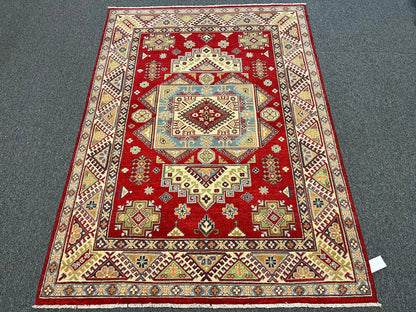 Kazak Geometric Red 5X7 Handmade Wool Rug # 13306