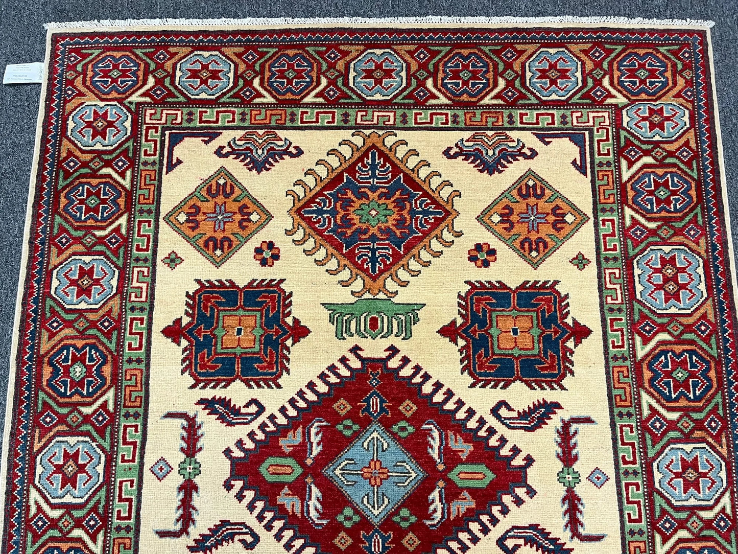 Kazak Ivory/Red 5X7 Handmade Wool Rug # 13308