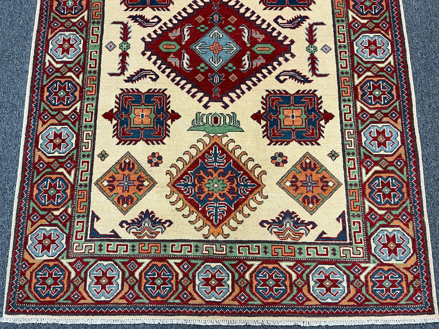 Kazak Ivory/Red 5X7 Handmade Wool Rug # 13308