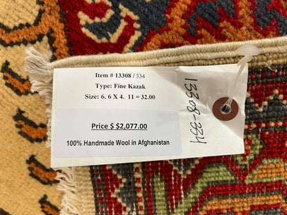 Kazak Ivory/Red 5X7 Handmade Wool Rug # 13308