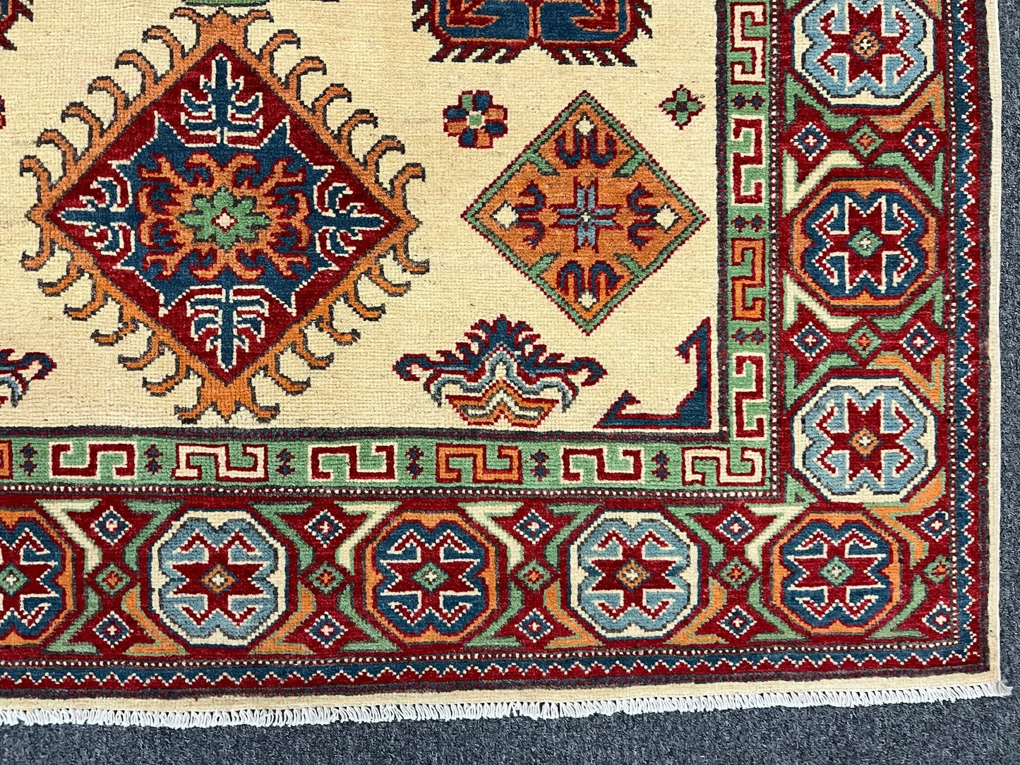 Kazak Ivory/Red 5X7 Handmade Wool Rug # 13308