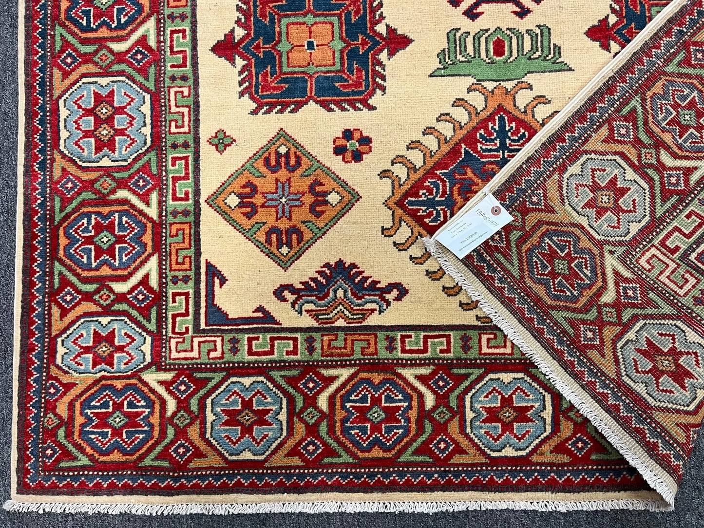 Kazak Ivory/Red 5X7 Handmade Wool Rug # 13308