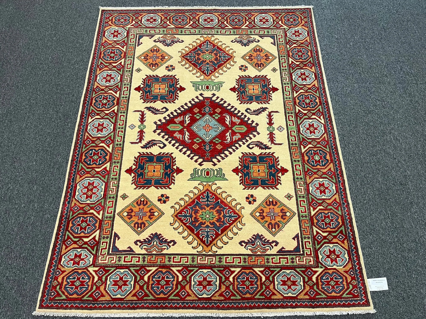 Kazak Ivory/Red 5X7 Handmade Wool Rug # 13308