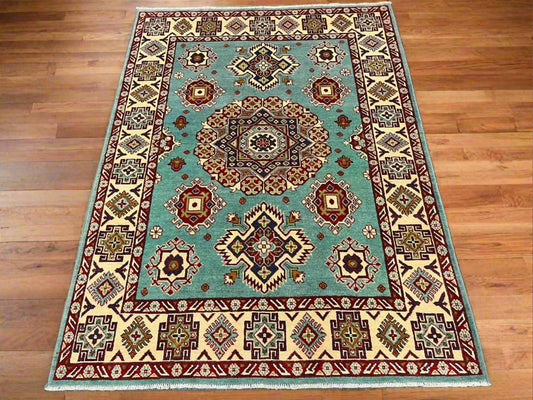 Kazak Light Blue 5X7 Handmade Wool Rug # 13309