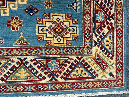 Kazak Light Blue 5X7 Handmade Wool Rug # 13037