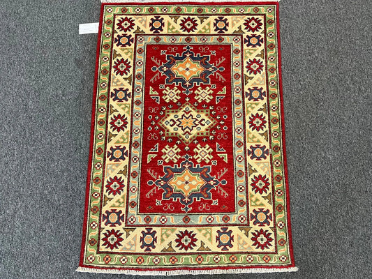Geometric Kazak Multicolor 3X4 Handmade Wool Rug # 13348