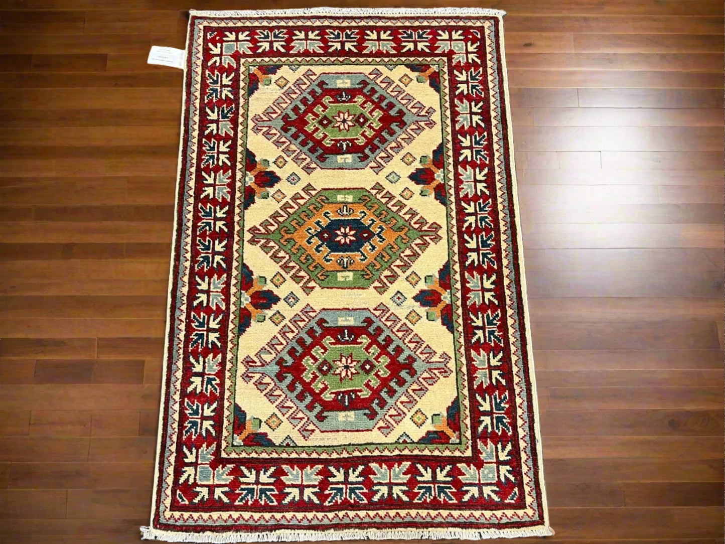Geometric Kazak Multicolor 3X4 Handmade Wool Rug # 13355