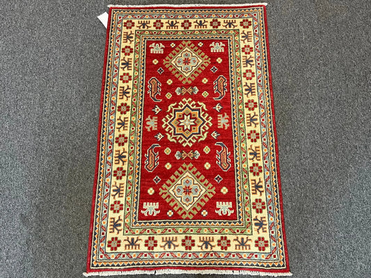 Kazak Geometric Multicolor 3X4 Handmade Wool Rug # 13337
