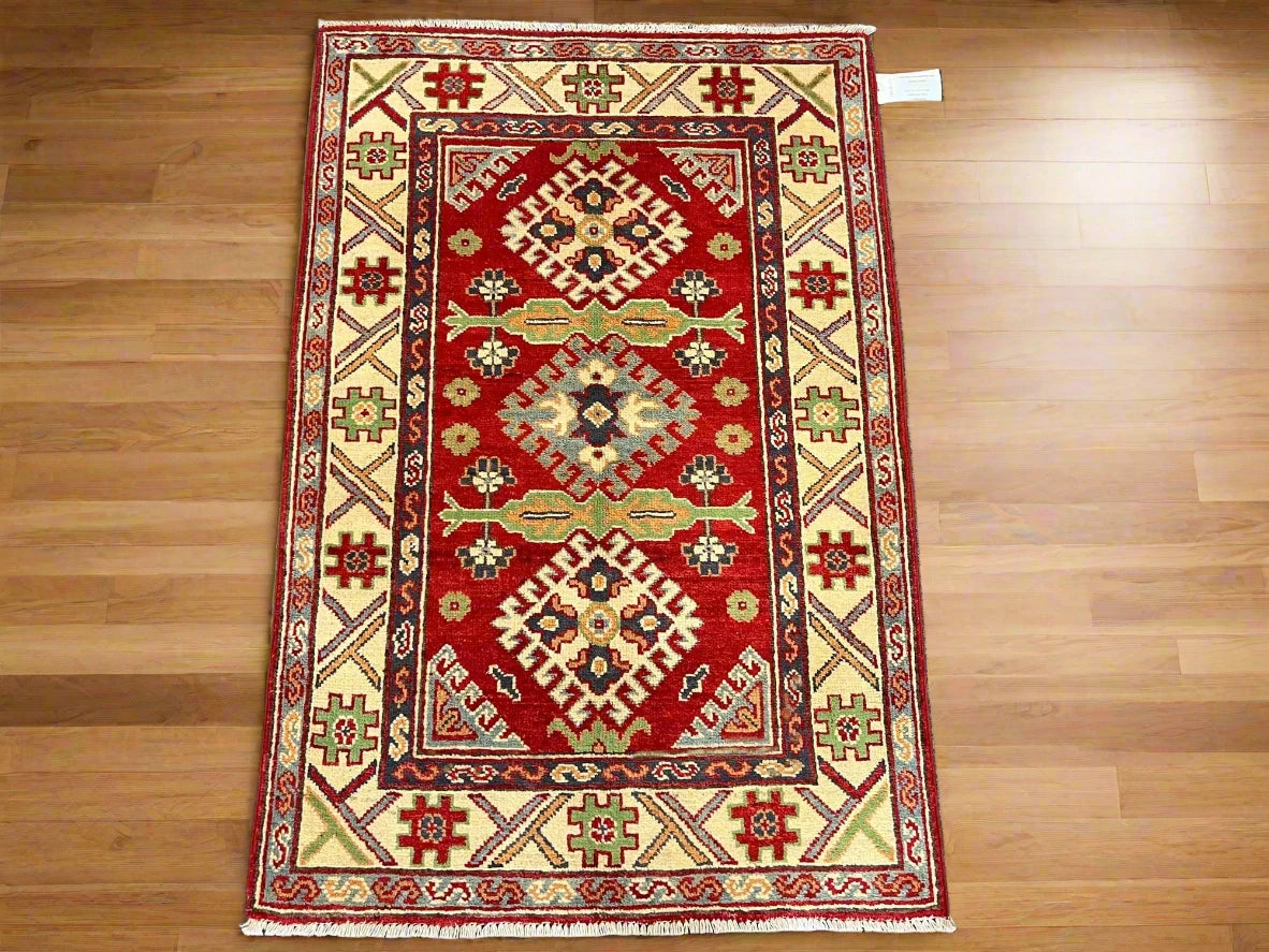 Kazak Red 3X4 Handmade Wool Rug # 13027