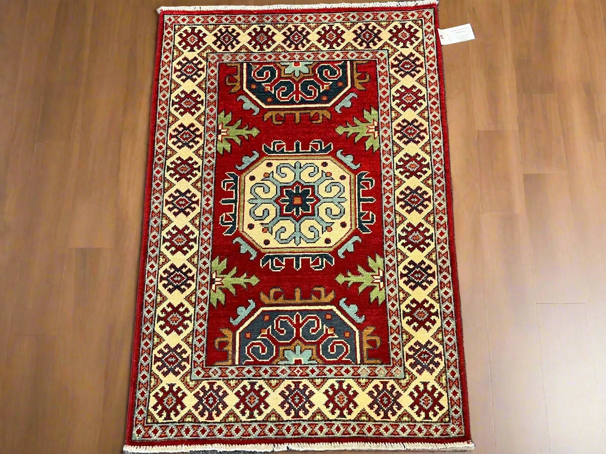 Kazak Red 3X4 Handmade Wool Rug # 13031