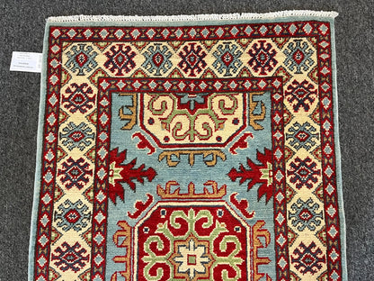 Kazak Geometric 3X4 Handmade Wool Rug # 13295