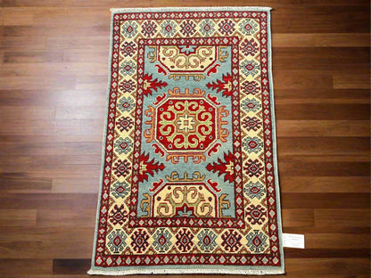 Kazak Geometric 3X4 Handmade Wool Rug # 13295