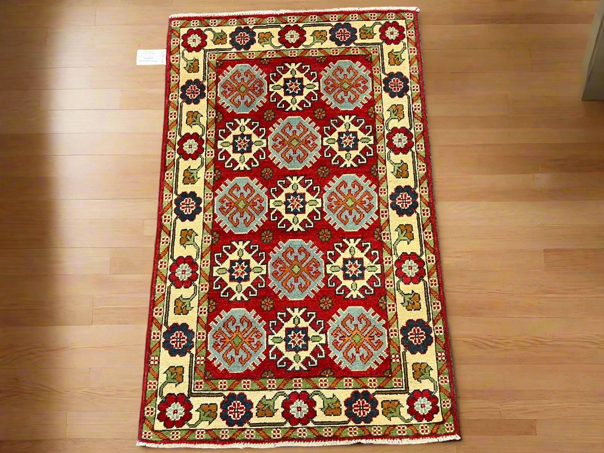 Kazak Red 3X4 Handmade Wool Rug # 13298