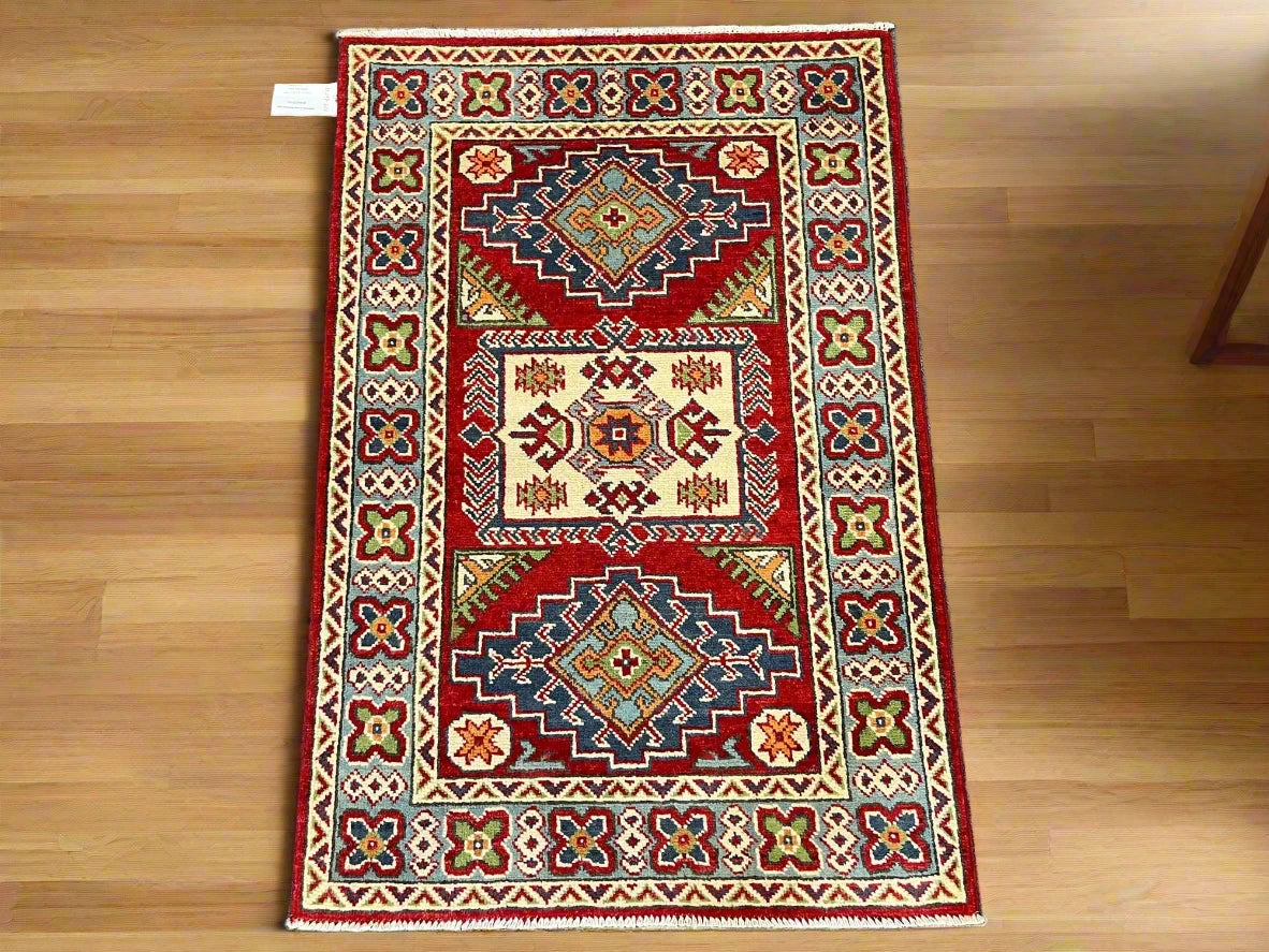 Kazak Red 3X4 Handmade Wool Rug # 13297