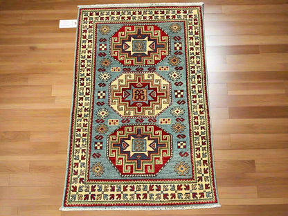 Kazak Light Blue 3X4 Handmade Wool Rug # 13304