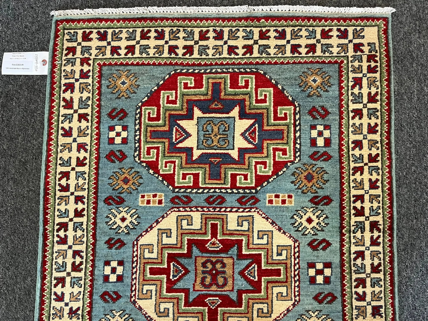 Kazak Light Blue 3X4 Handmade Wool Rug # 13304