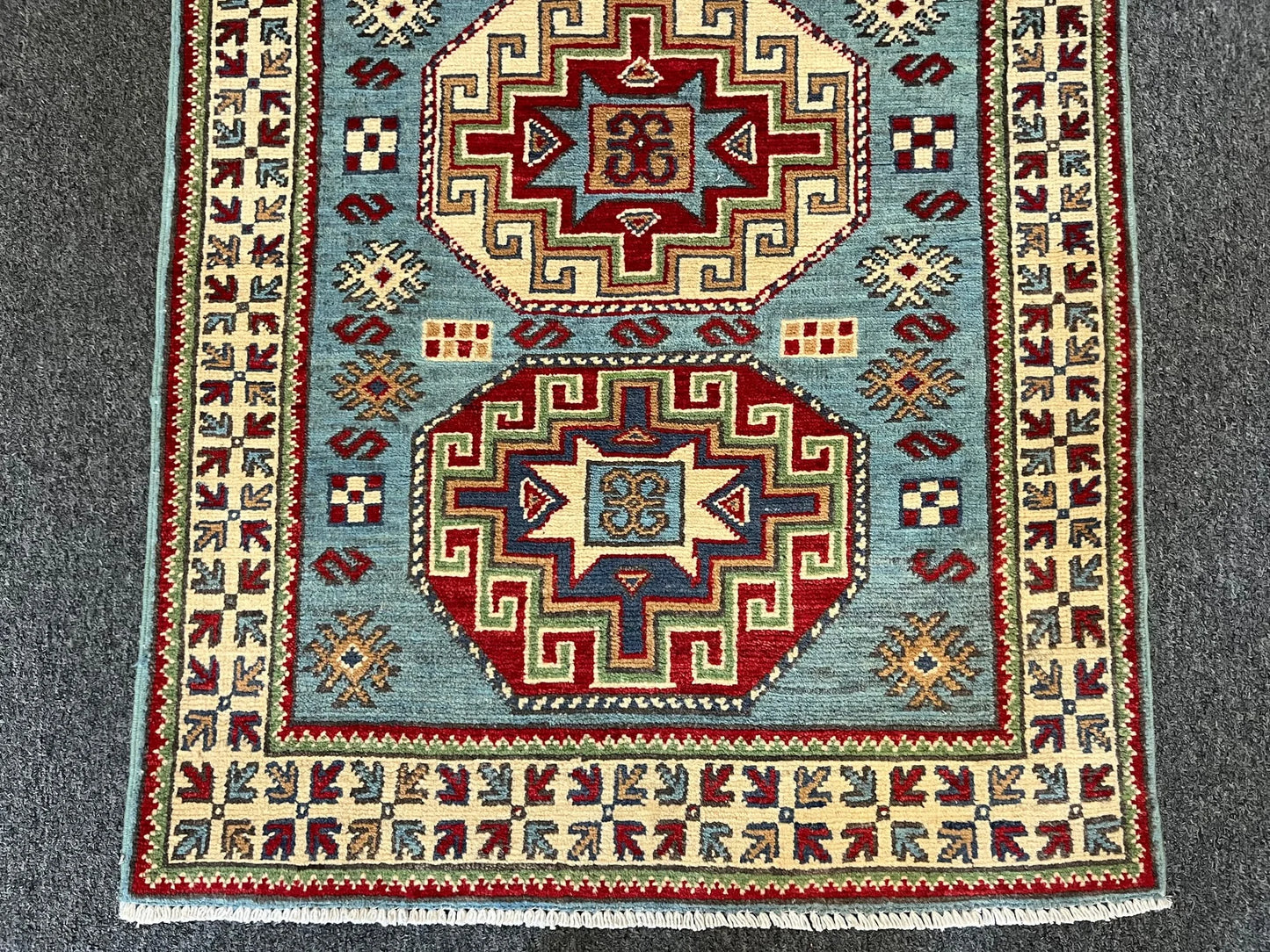 Kazak Light Blue 3X4 Handmade Wool Rug # 13304