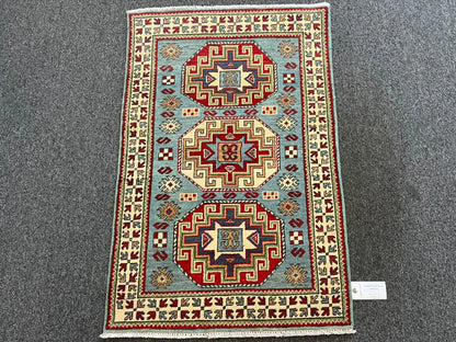 Kazak Light Blue 3X4 Handmade Wool Rug # 13304