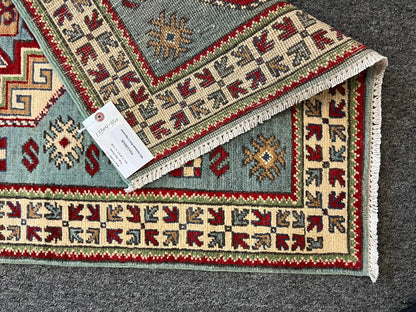 Kazak Light Blue 3X4 Handmade Wool Rug # 13304