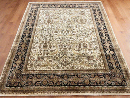 12X14 Indo Agra Beige/Black Handmade Wool Rug # 13424