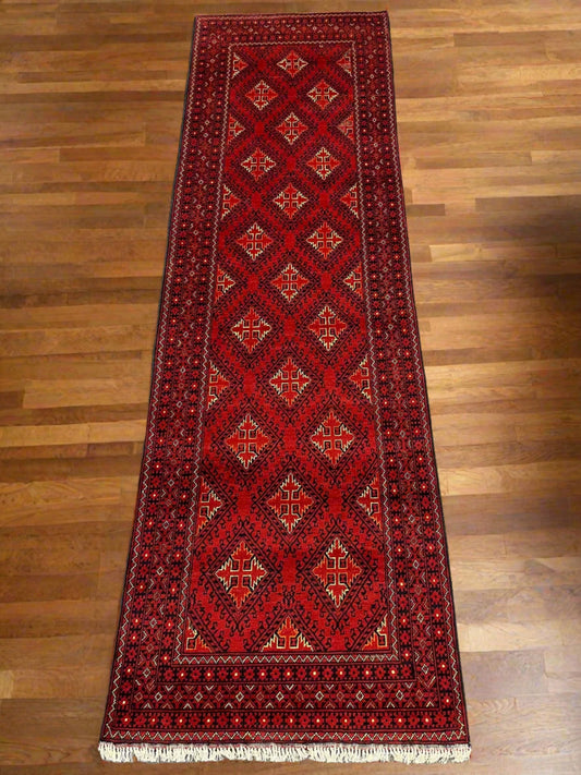 3X10 Tribal Turkmen Handmade Wool Hallway Runner # 13476