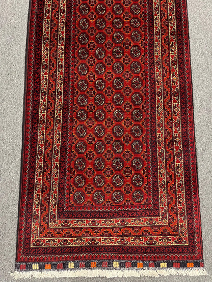 Red Runner 3X9 Tribal Turkmen Handmade Wool Rug # 13483