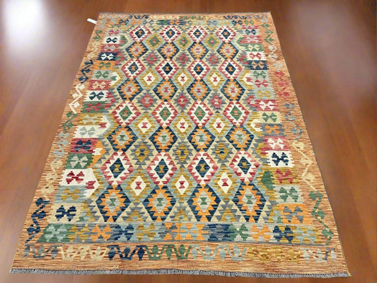 6X9 Maymana Hand-woven Wool Kilim Rug # 13563