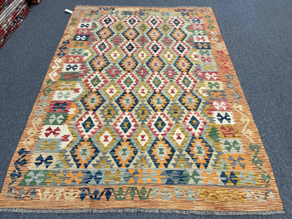 6X9 Maymana Hand-woven Wool Kilim Rug # 13563