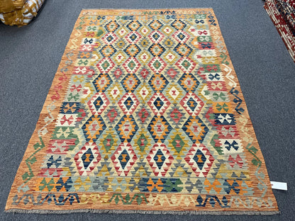 6X9 Maymana Hand-woven Wool Kilim Rug # 13563