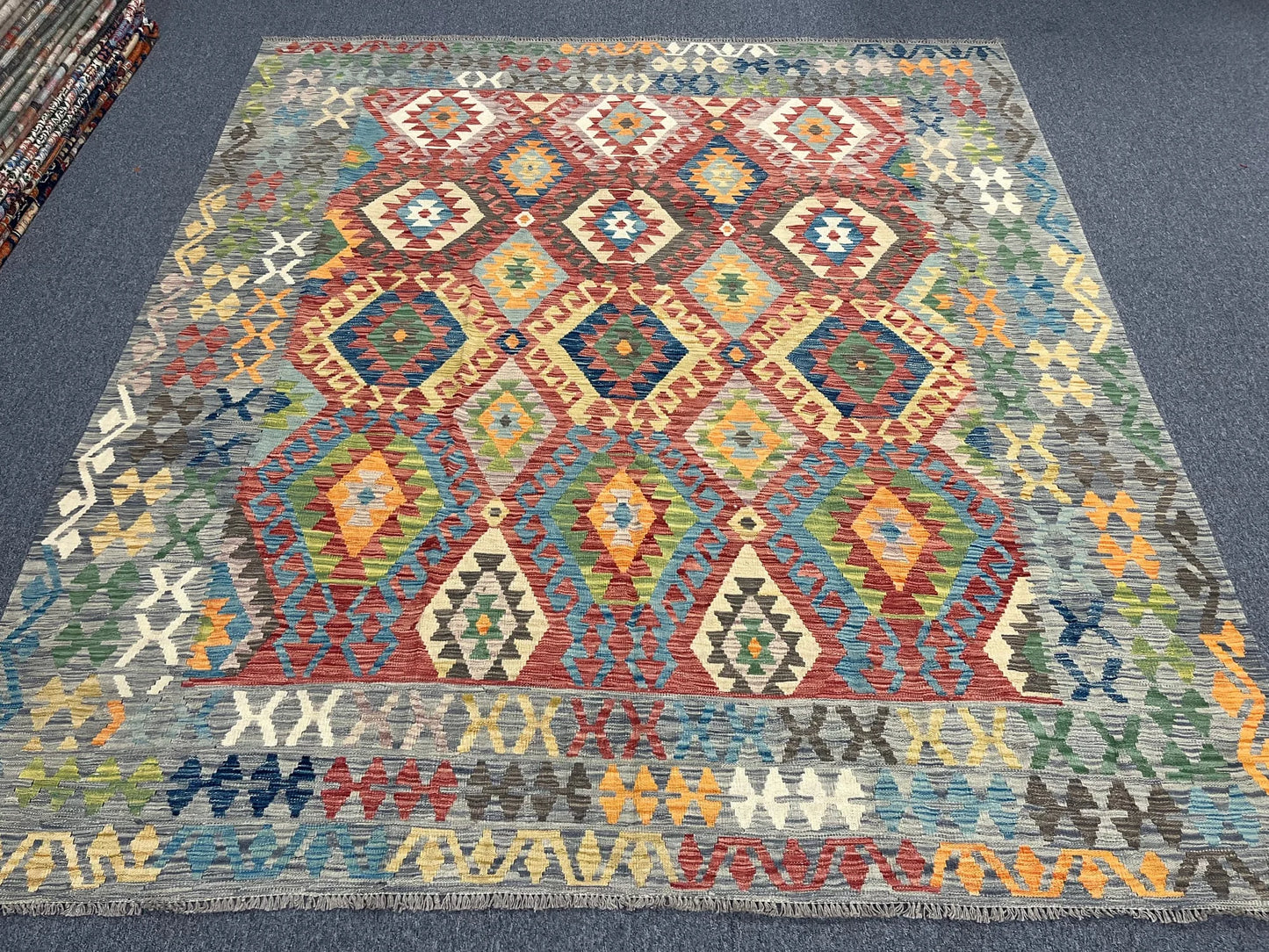 Kilim 8X10 Flatweave Reversible Multicolor Wool Rug # 13550